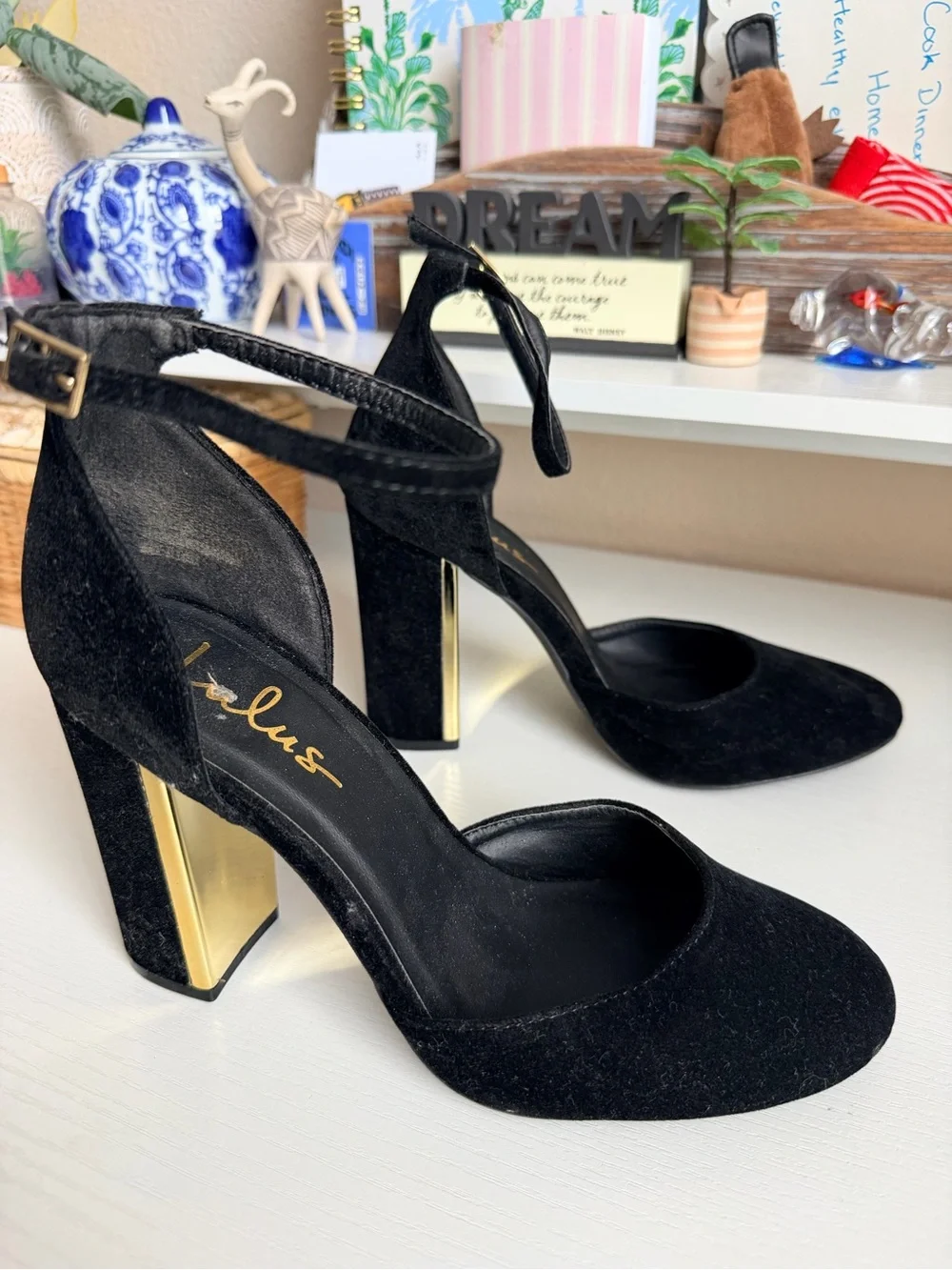 Lulus Laura Black Velvet Ankle Strap Heels